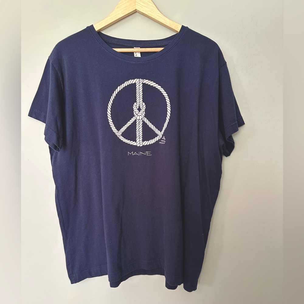 Maine Peace Sign Tee by Liberty Graphics, Navy T-Shirt size 2XL Nautical Summer